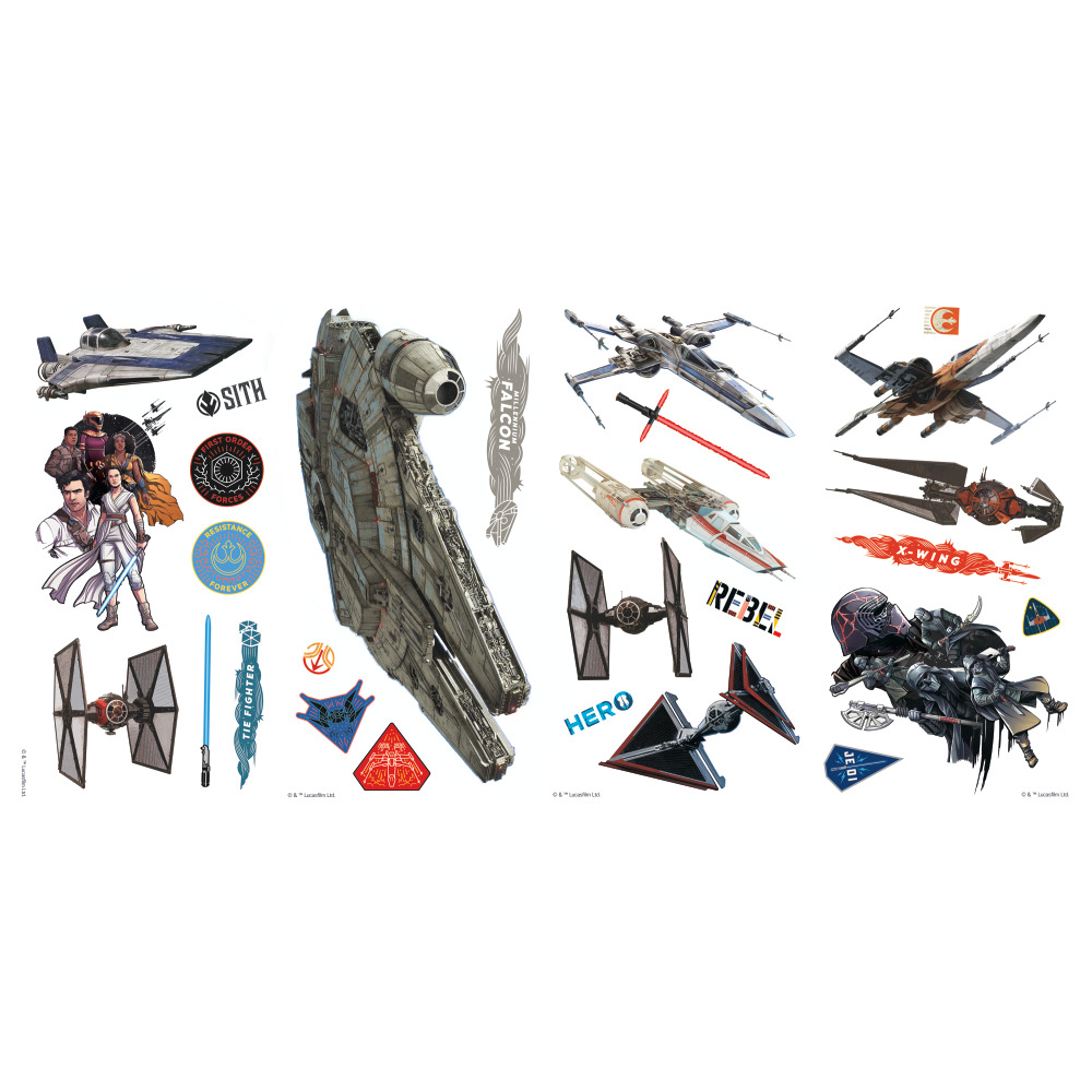 RoomMates by York RMK4205SCS Star Wars Episode Ix Galactic Ships Peel And Stick Wall Decals In White; Grey; Black
